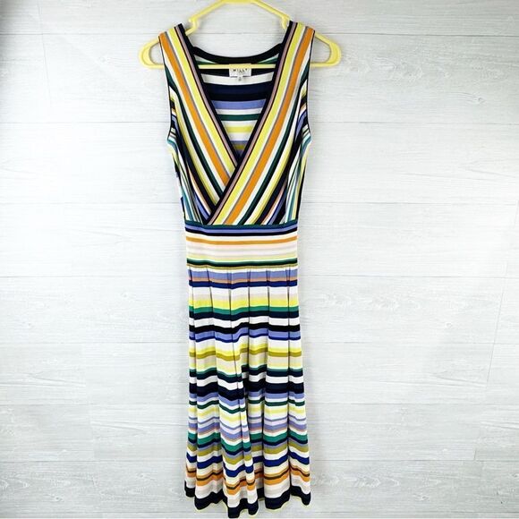 Milly Striped V-Neck Fit & Flare Tank Midi Dress - Picture 5 of 9